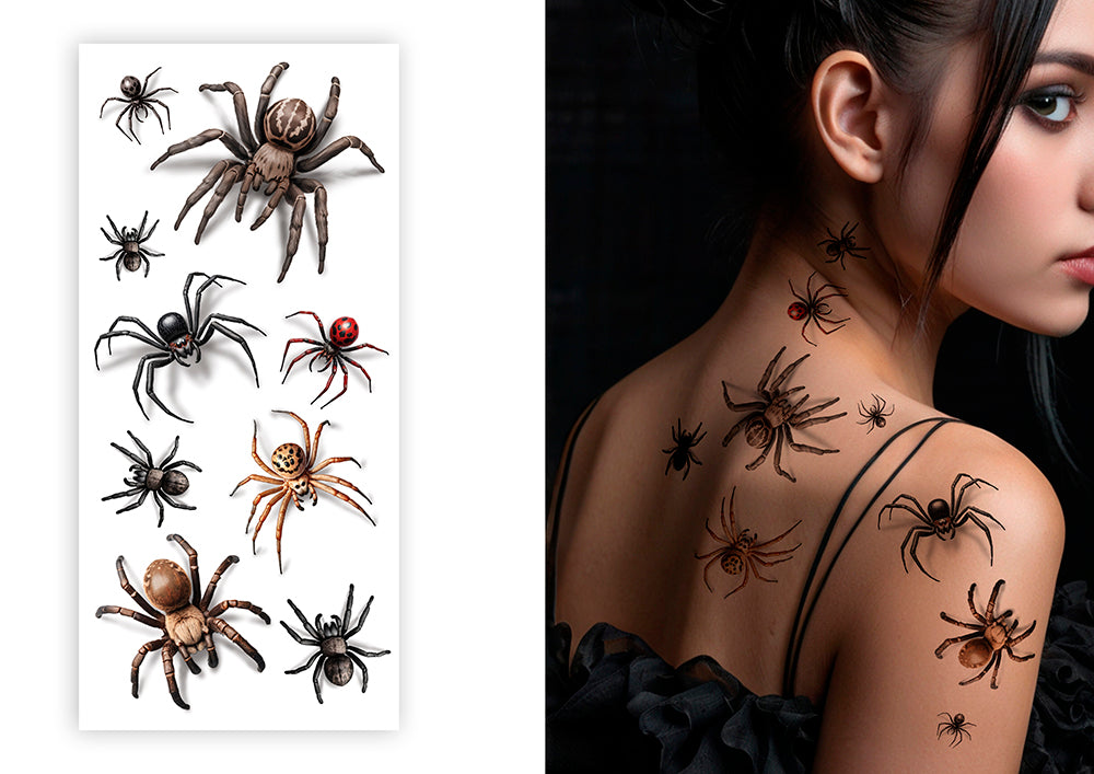 Spider Tattoos With Shadow, 14X30 Cm