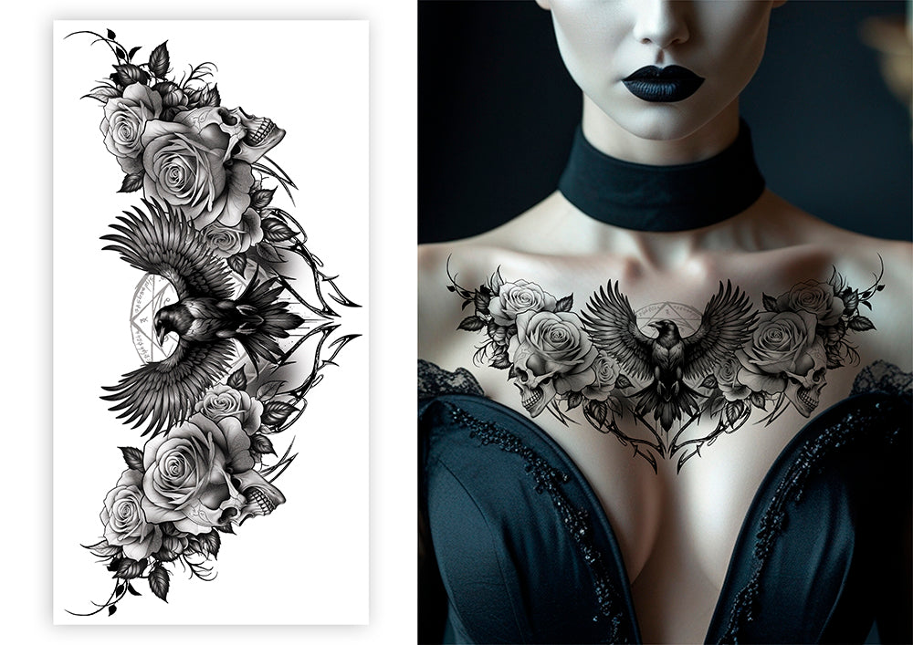 Tattoo For Neck Raven 23.5X12.5 Cm