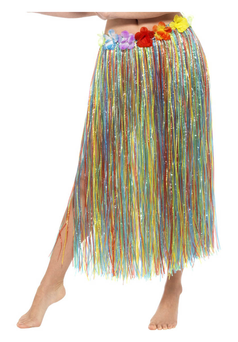 Hawaiian Hula Skirt with Flowers, with Velcro, Mul