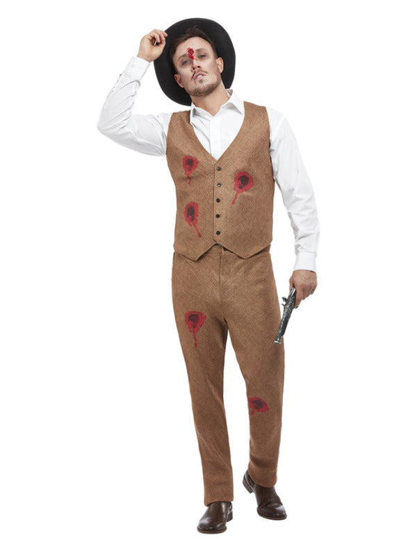 Clyde Zombie Gangster Costume, Brown - L