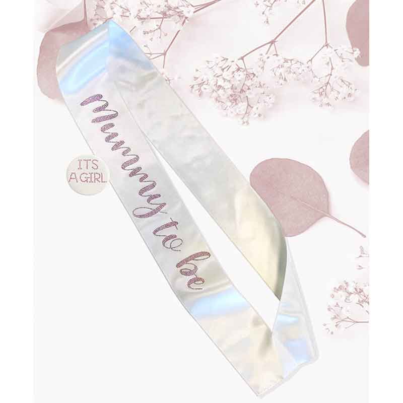 Baby Shower Diamante Sash & Badge Set (Pink)