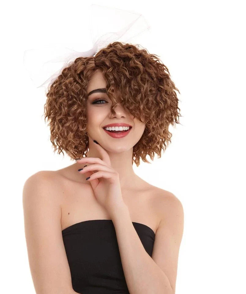 80s Wild Curly Wig with Bow