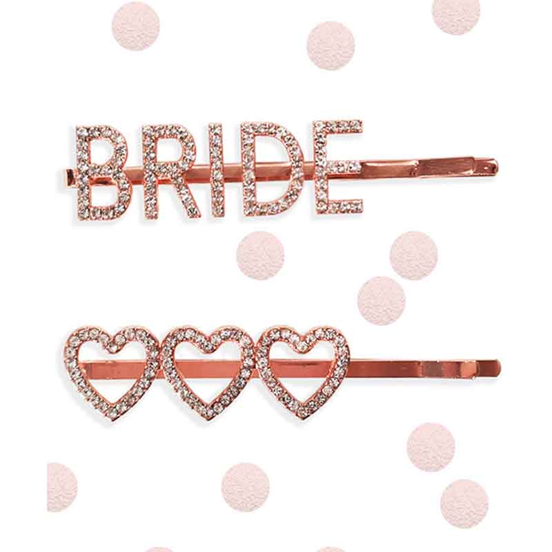 Bride & Hearts 2 Piece Set Diamonte Hair Slides
