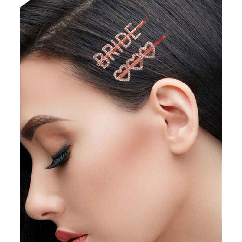 Bride & Hearts 2 Piece Set Diamonte Hair Slides