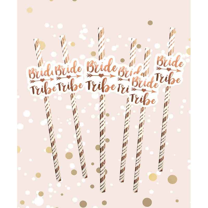 Bride Tribe Rose Gold Straws