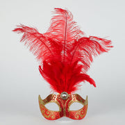 Colombina Piume Stella Gold Red Venetian mask with red feathers