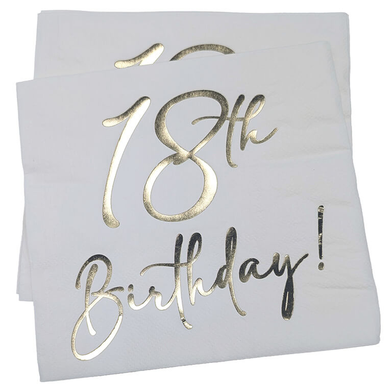 18th Birthday White with Gold Napkins