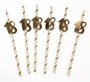 18th Birthday Gold Straws Pack of 6