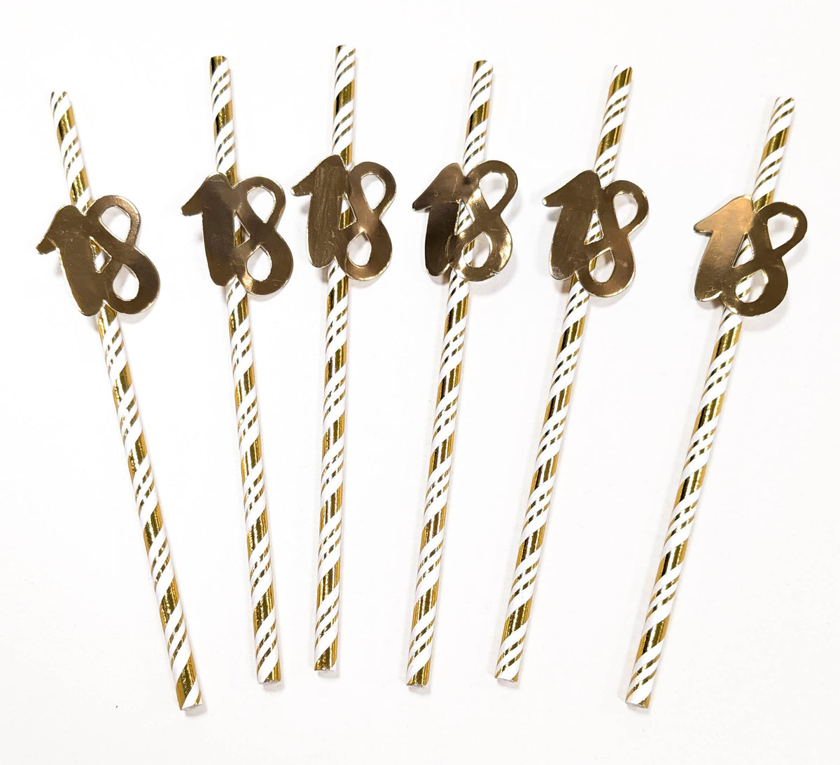 18th Birthday Gold Straws Pack of 6