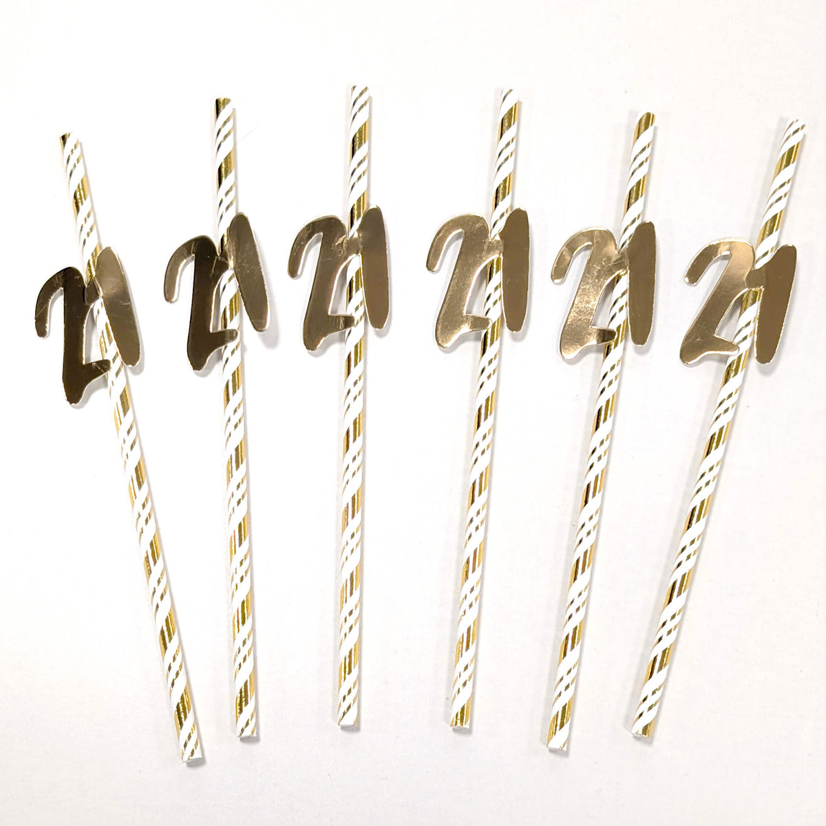 21st Birthday Gold Straws Pack of 6