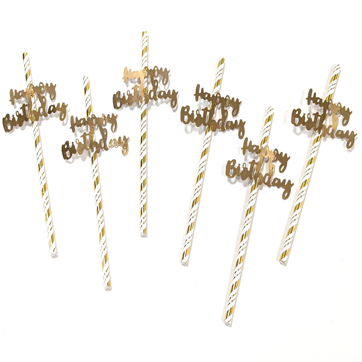 Happy Birthday Gold Straws Pack of 6